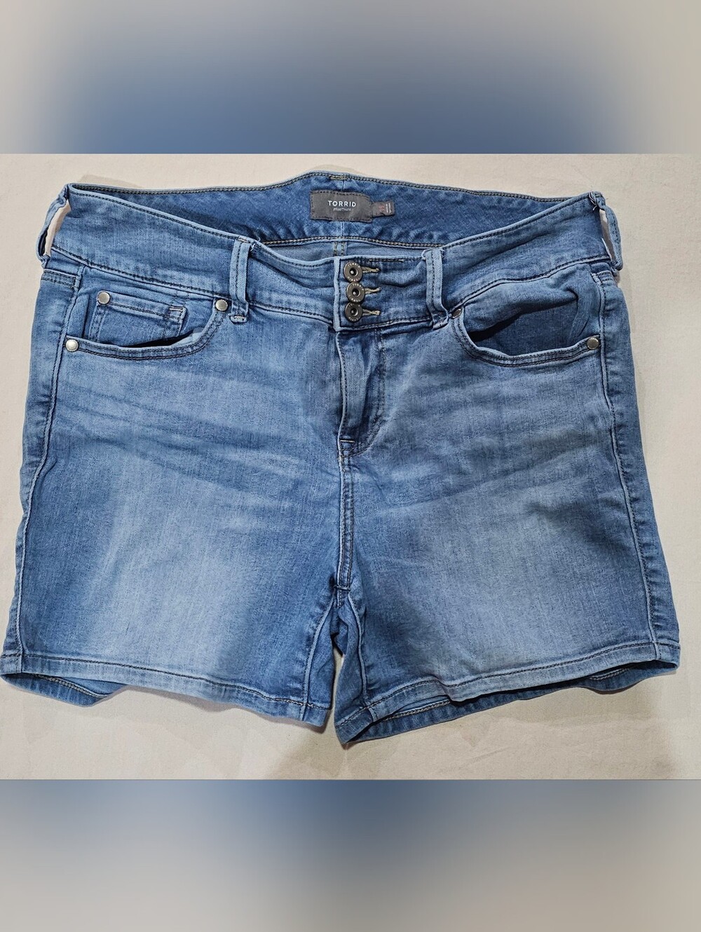 Torrid Light Blue Denim Shorts - High-Rise Button Front Size 16